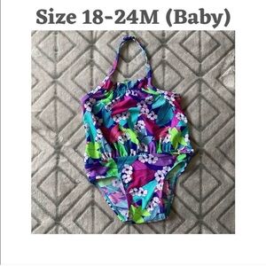 Old Navy Floral One Piece Swimsuit 18-24 Months Multicolor Bow Accent